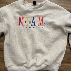 SHEIN Light Gray Miami Embroidered Crewneck Sweater